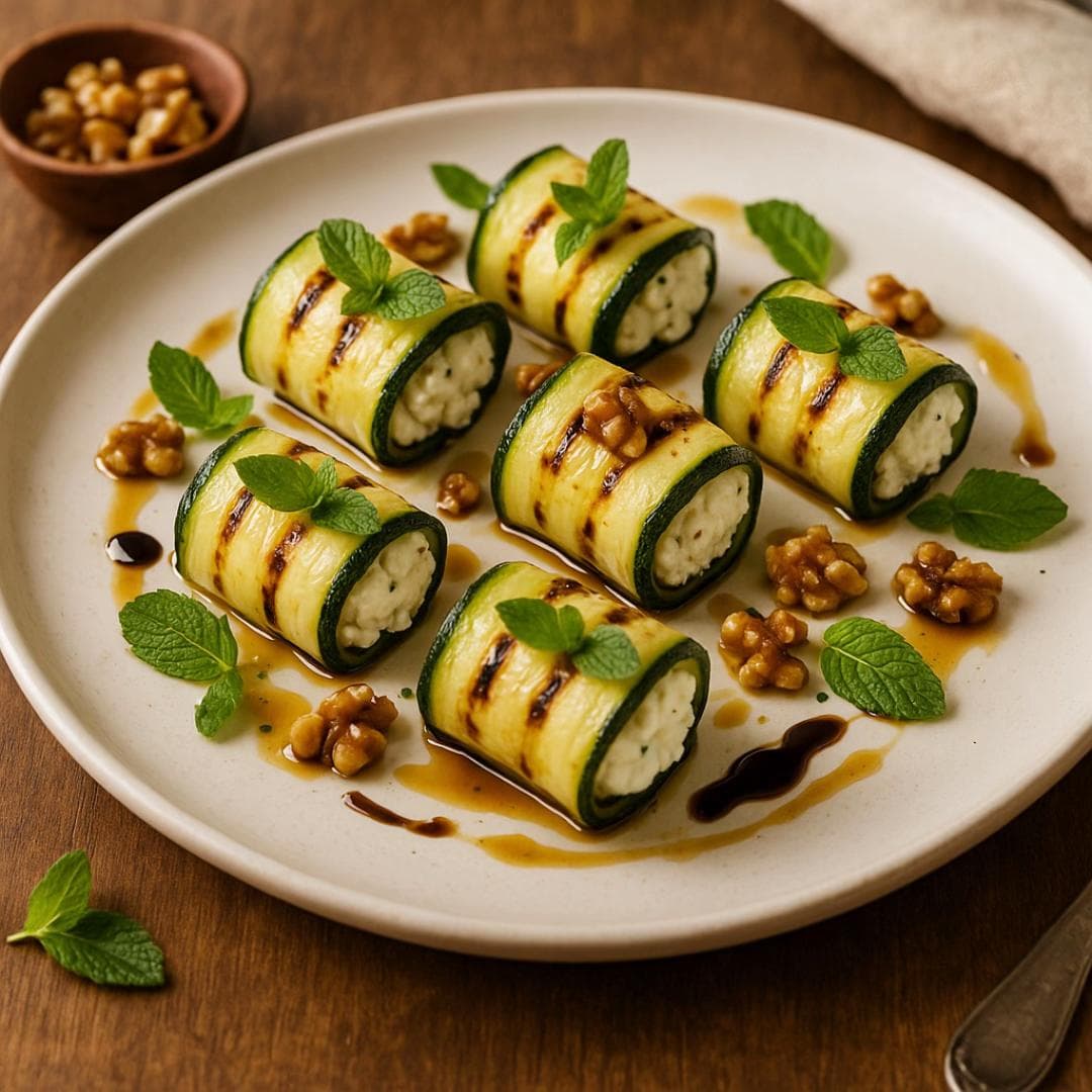 Roulés de courgette à la ricotta et noix