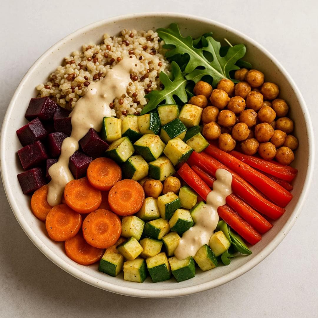 Salade de Quinoa aux Légumes Rôtis et Sauce Tahini