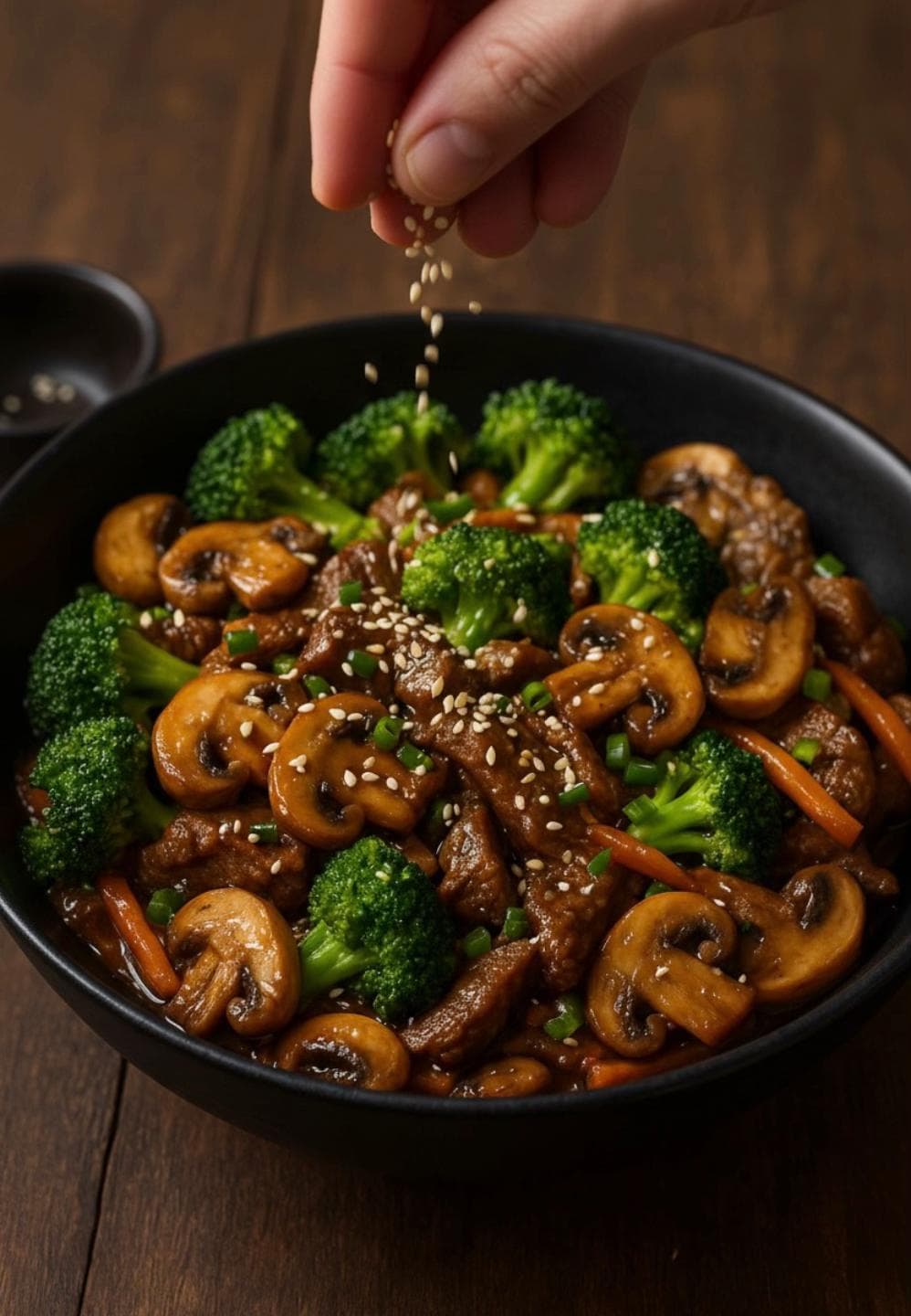 Bœuf sauté aux champignons et brocoli