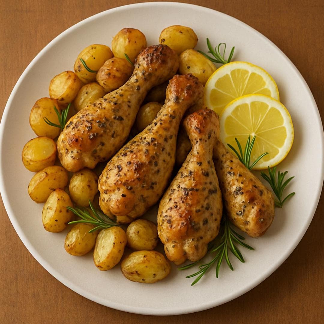 Pilons de poulet au citron et pommes de terre rôties