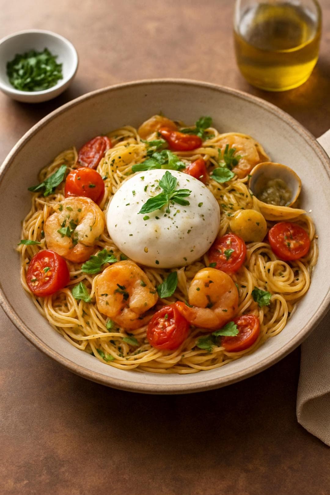 Capellini aux Crevettes et Tomates Cerises