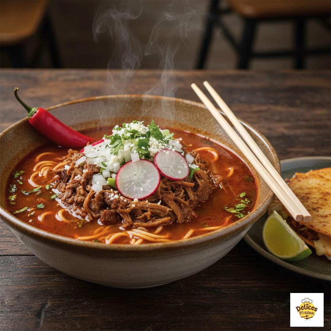Ramen Japonais à la Sauce Birria Mexicaine Épicée