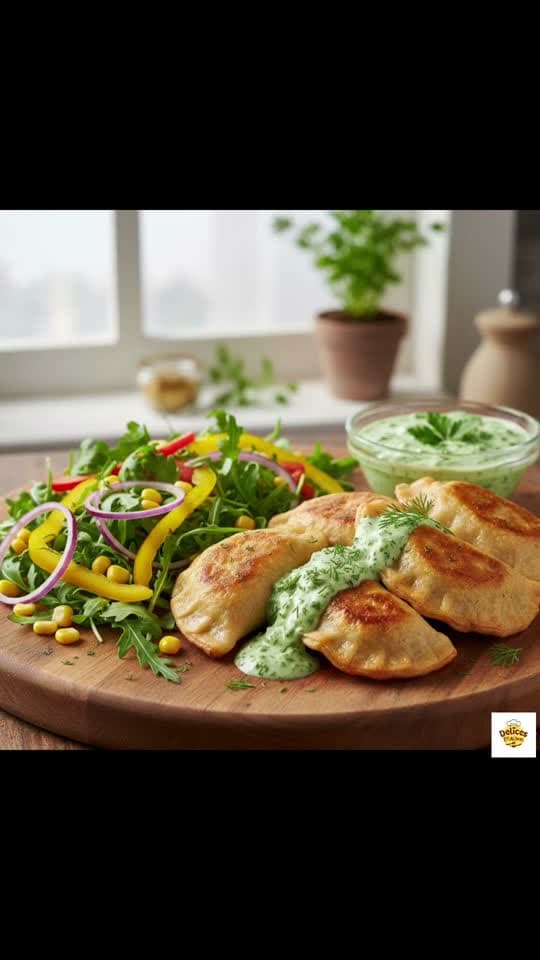Pastels de Bœuf Séché, Sauce Verte Citronnée & Salade de Roquette