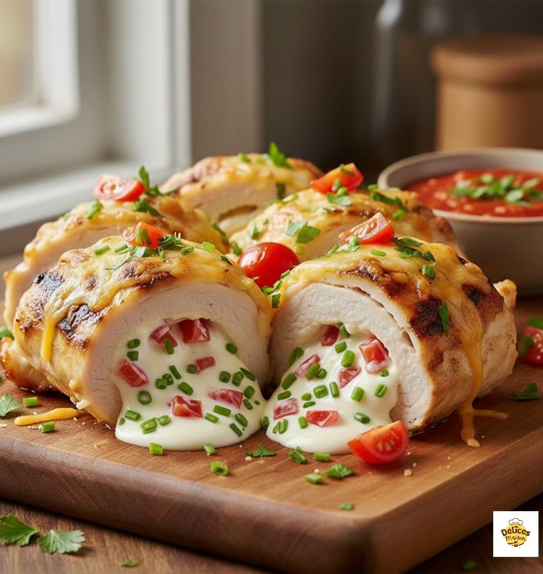 Roulés de Poulet Fondants au Fromage Frais et Tomates Fraîches