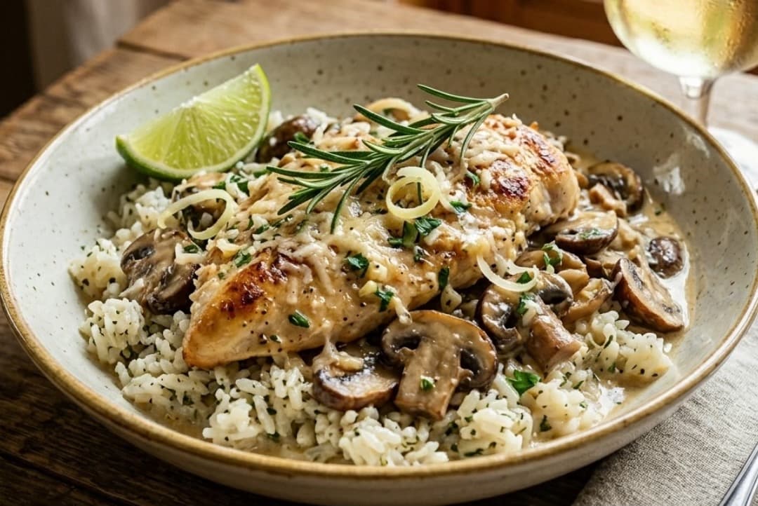 Poulet Doré à la Crème de Champignons et Parmesan