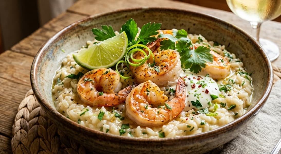Riz Crémeux aux Crevettes et Citron Vert