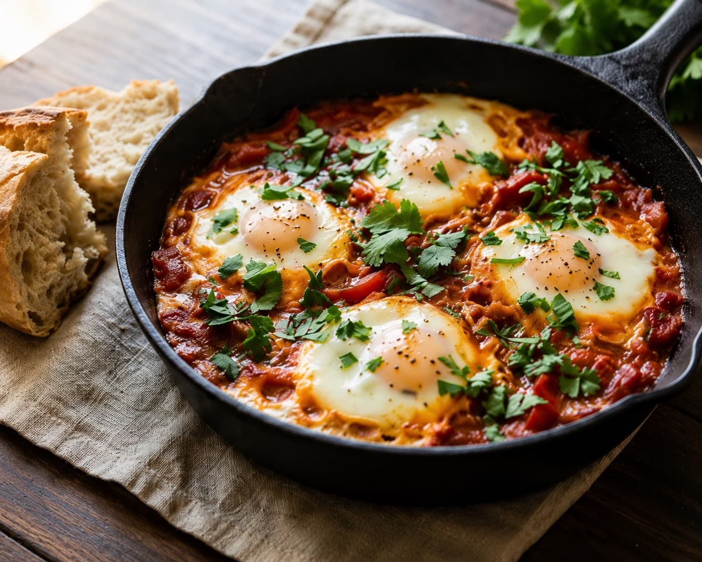 Shakshuka Épicée — Œufs Pochés en Sauce Tomate Parfumée