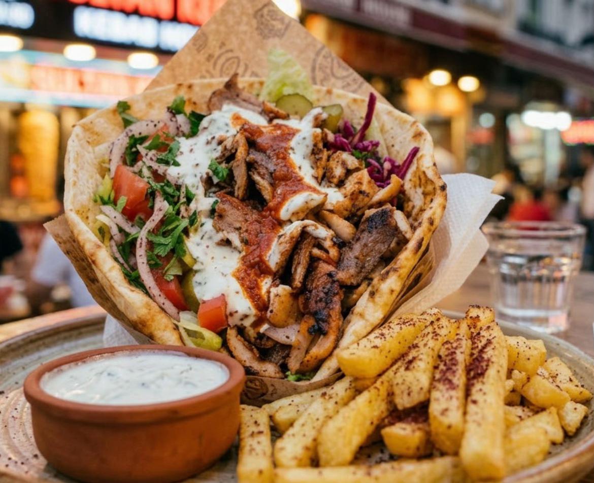 Kebab Caseiro Estilo Street Food — Frango Grelhado & Molho Branco de Hortelã