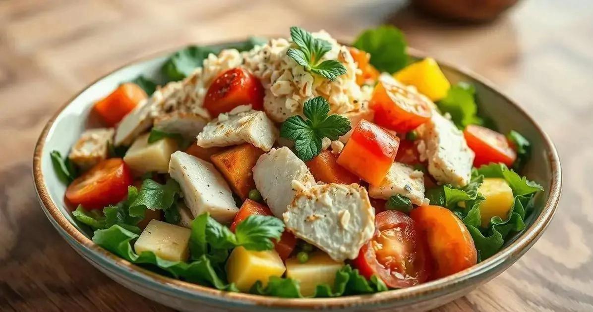 Salada Tropical com Frango Desfiado e Vinagrete