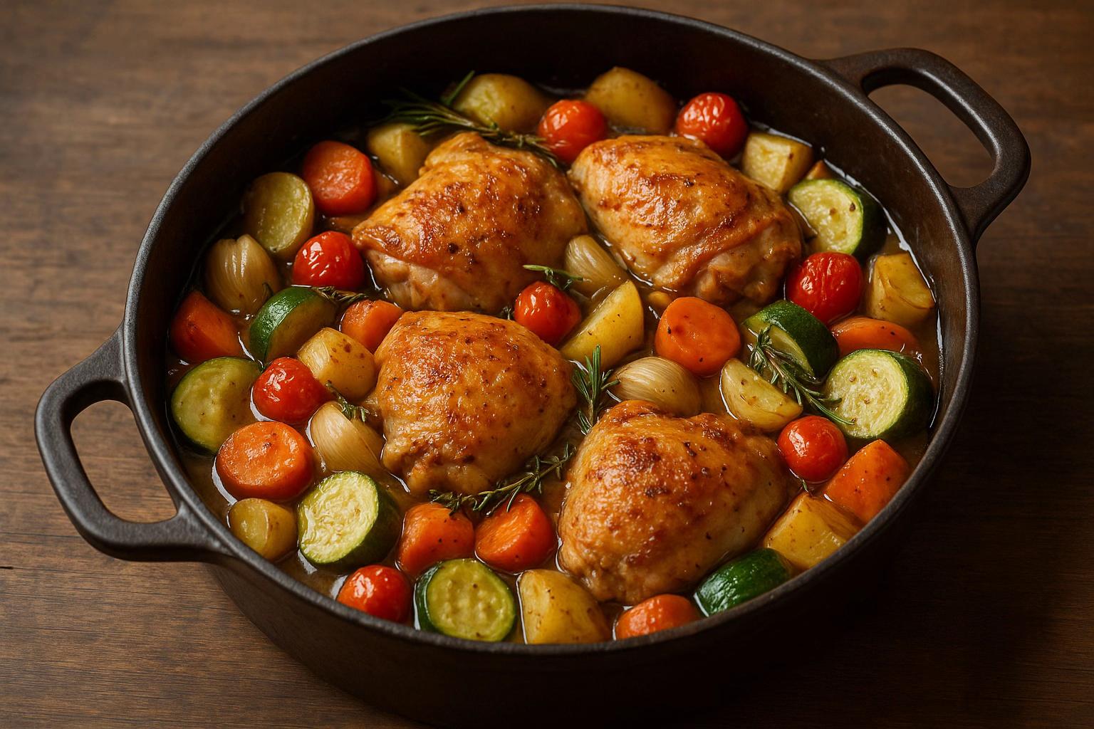 Rustic Dutch Oven Roasted Chicken with Vegetables