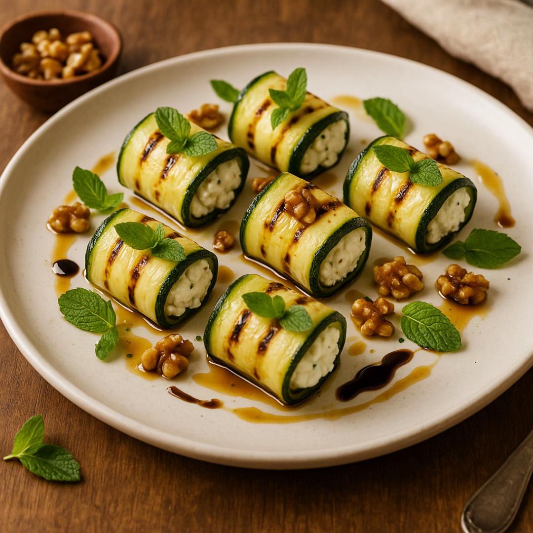 Roulés de courgette à la ricotta et noix