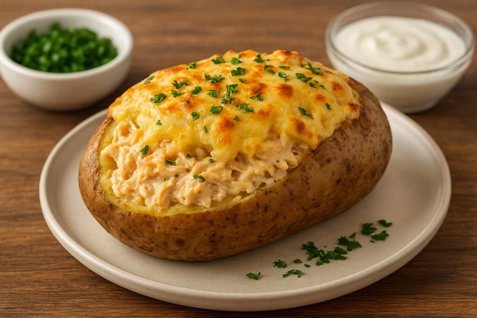 Chicken and Crème Fraîche Stuffed Potatoes