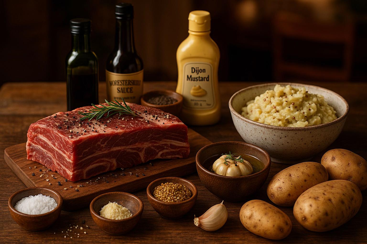 Côtes de Bœuf Rôties avec Ail Confit et Purée Rustique