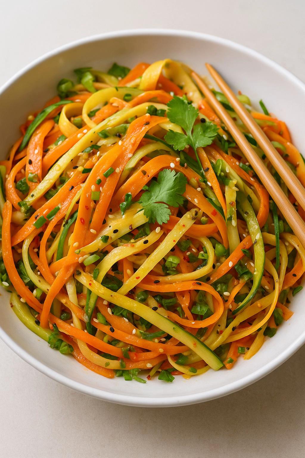 Tagliatelles de légumes frais aux graines de sésame