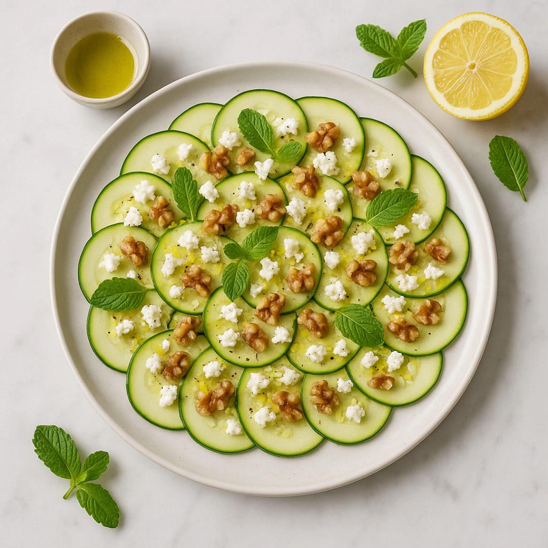 Carpaccio de courgette au fromage feta et noix