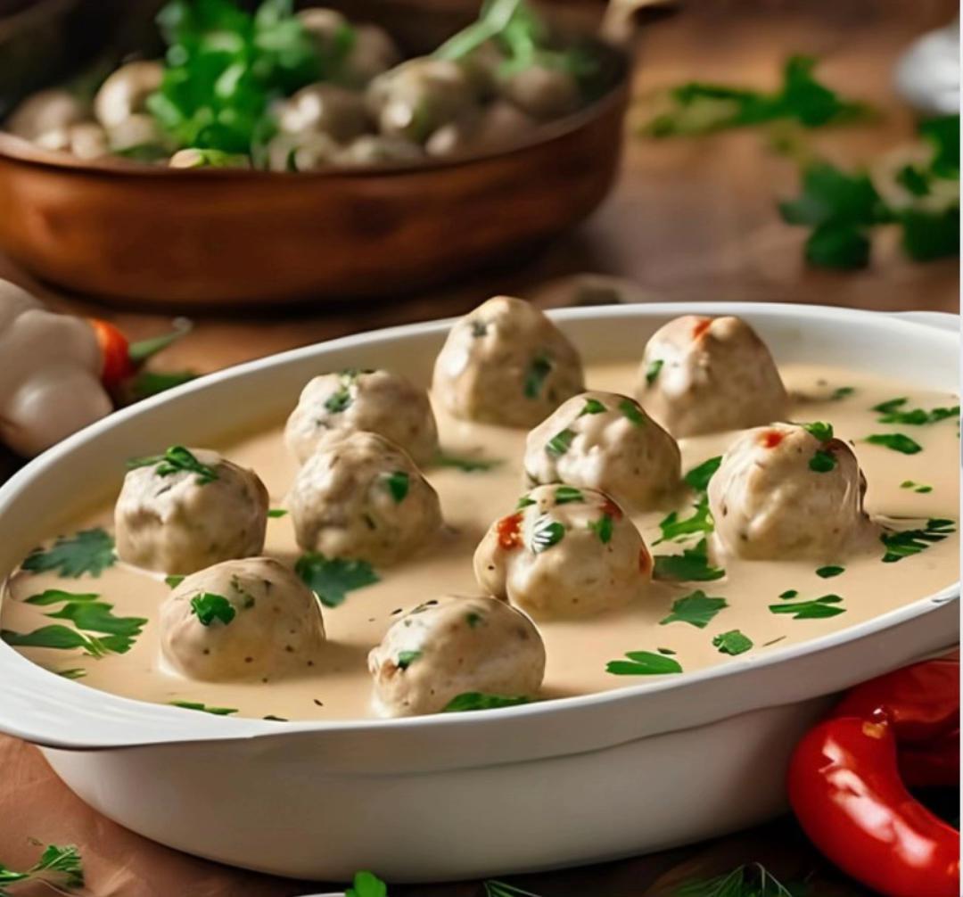 Bouletes de Frango com Salsa Creme e Hortelã
