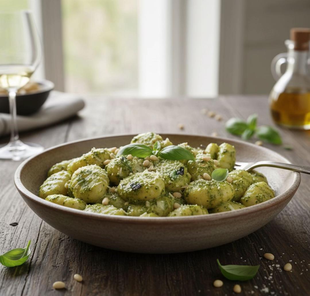 Vegan Pesto Gnocchi with Crunchy Seeds and Parmesan