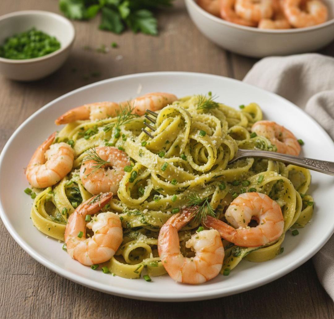 Shrimp Tagliatelle with Fresh Herb Sauce