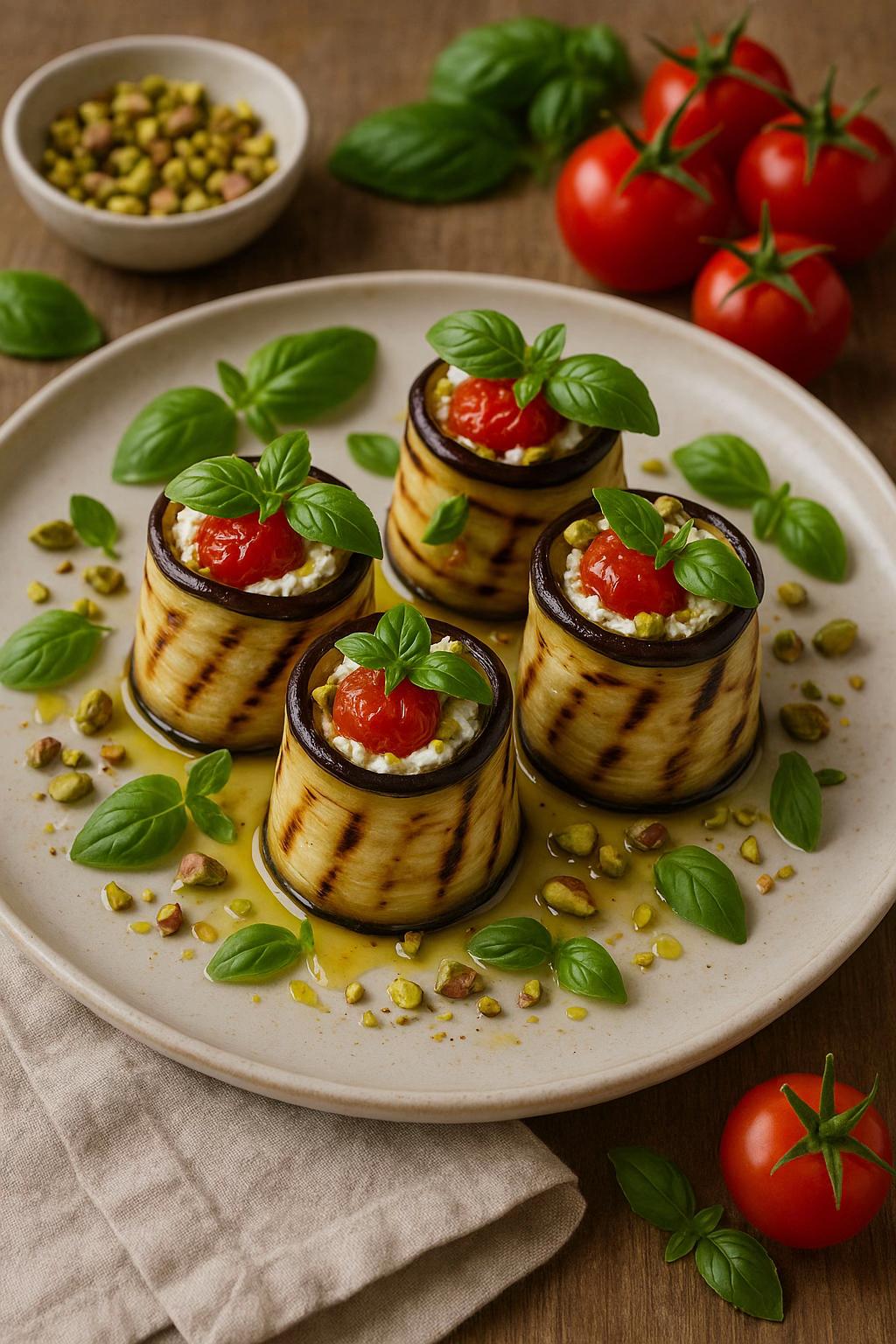 Roulés d'aubergine à la ricotta et miel