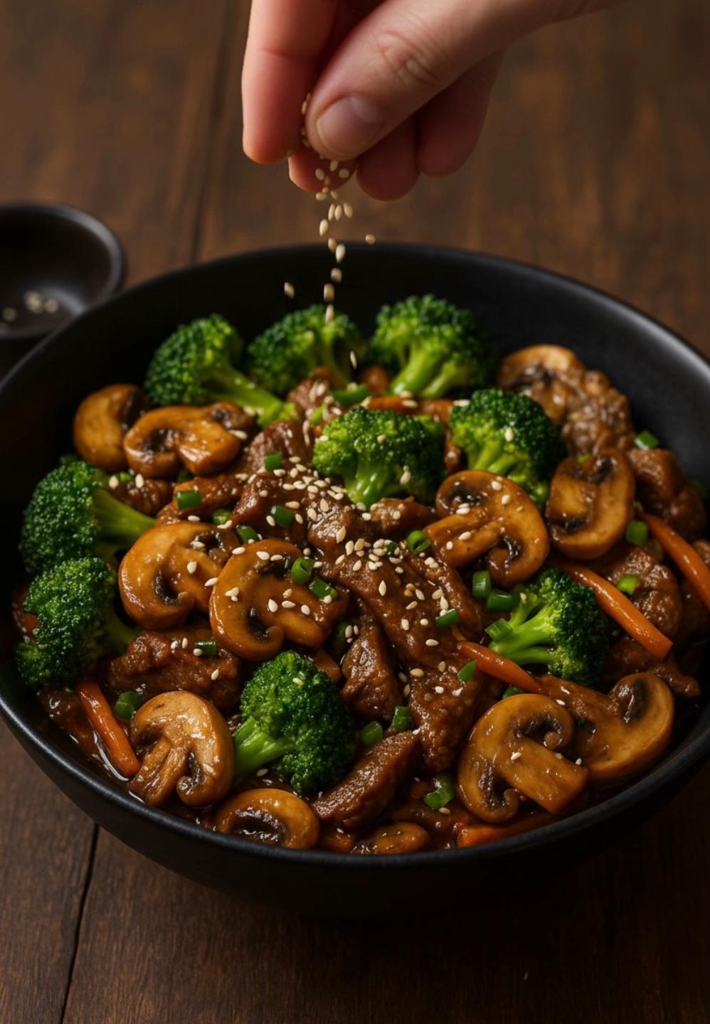 Bœuf sauté aux champignons et brocoli