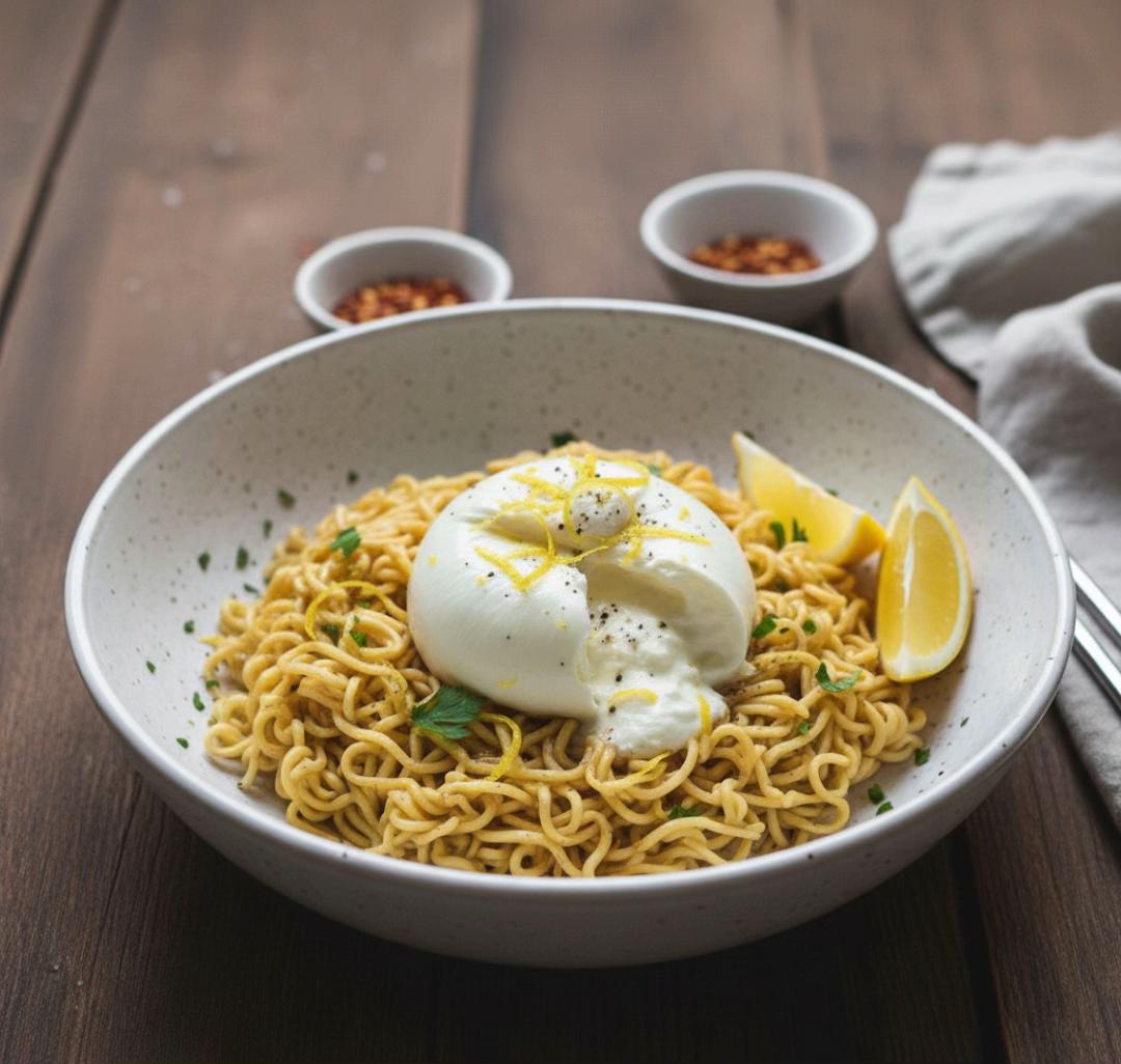 Nouilles Ramen et Burrata Fraîche