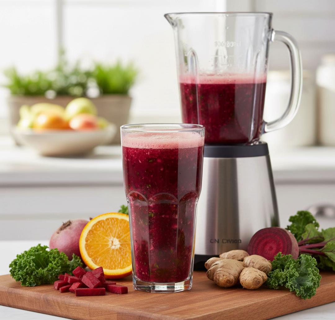 Jus vitaminé betterave, orange, chou et gingembre