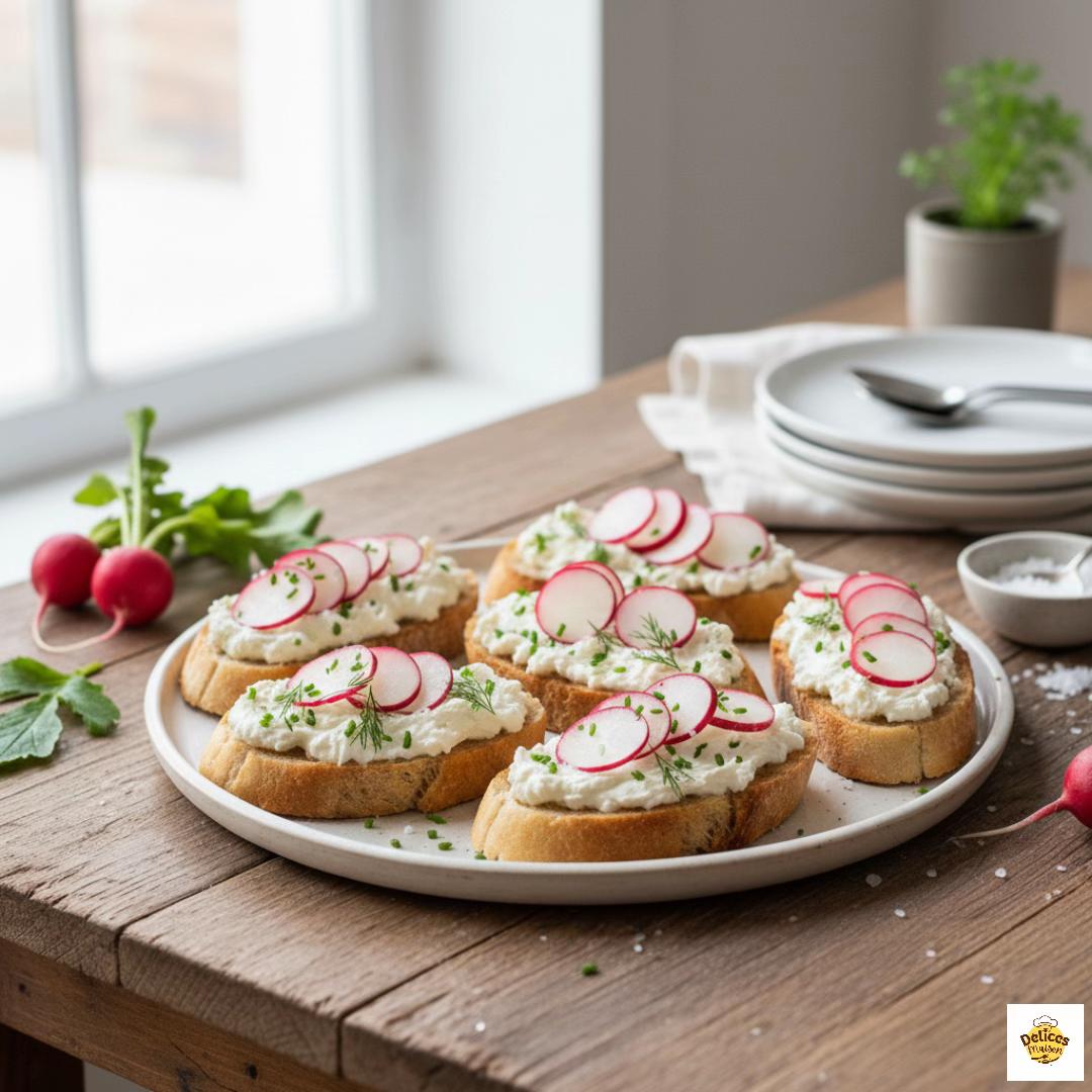 Radish and Cream Cheese Tartines