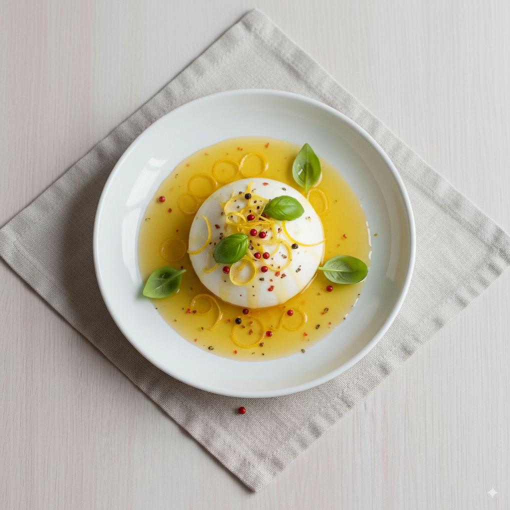 Burrata au miel et aux agrumes