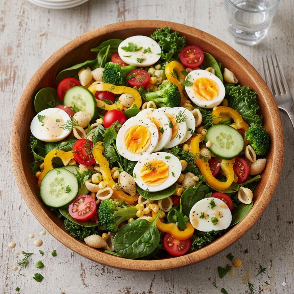 Salade de Pâtes Légères aux Jeunes Feuilles et Œufs