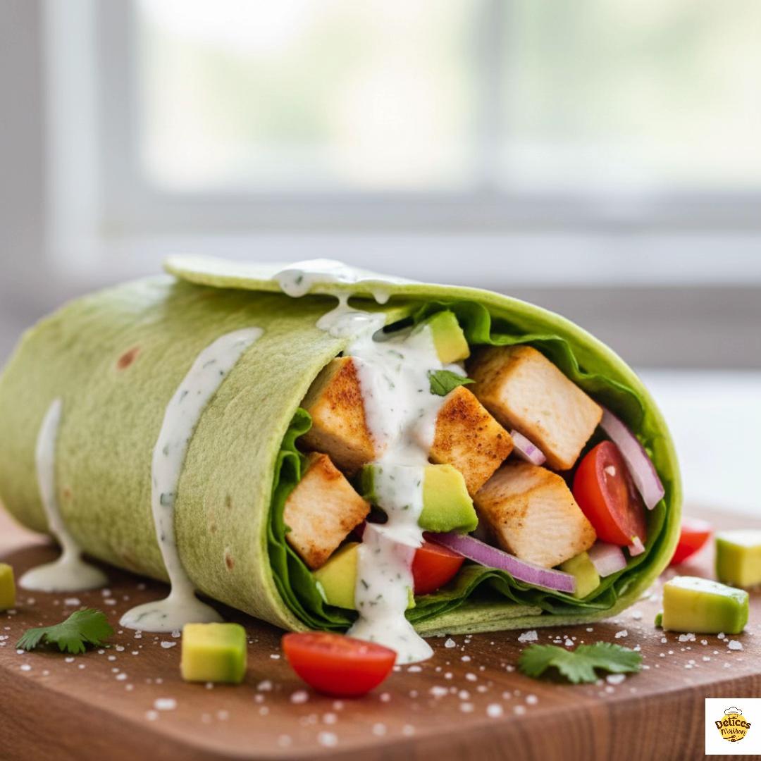 Wrap à la pâte d'épinards avec poulet et avocat