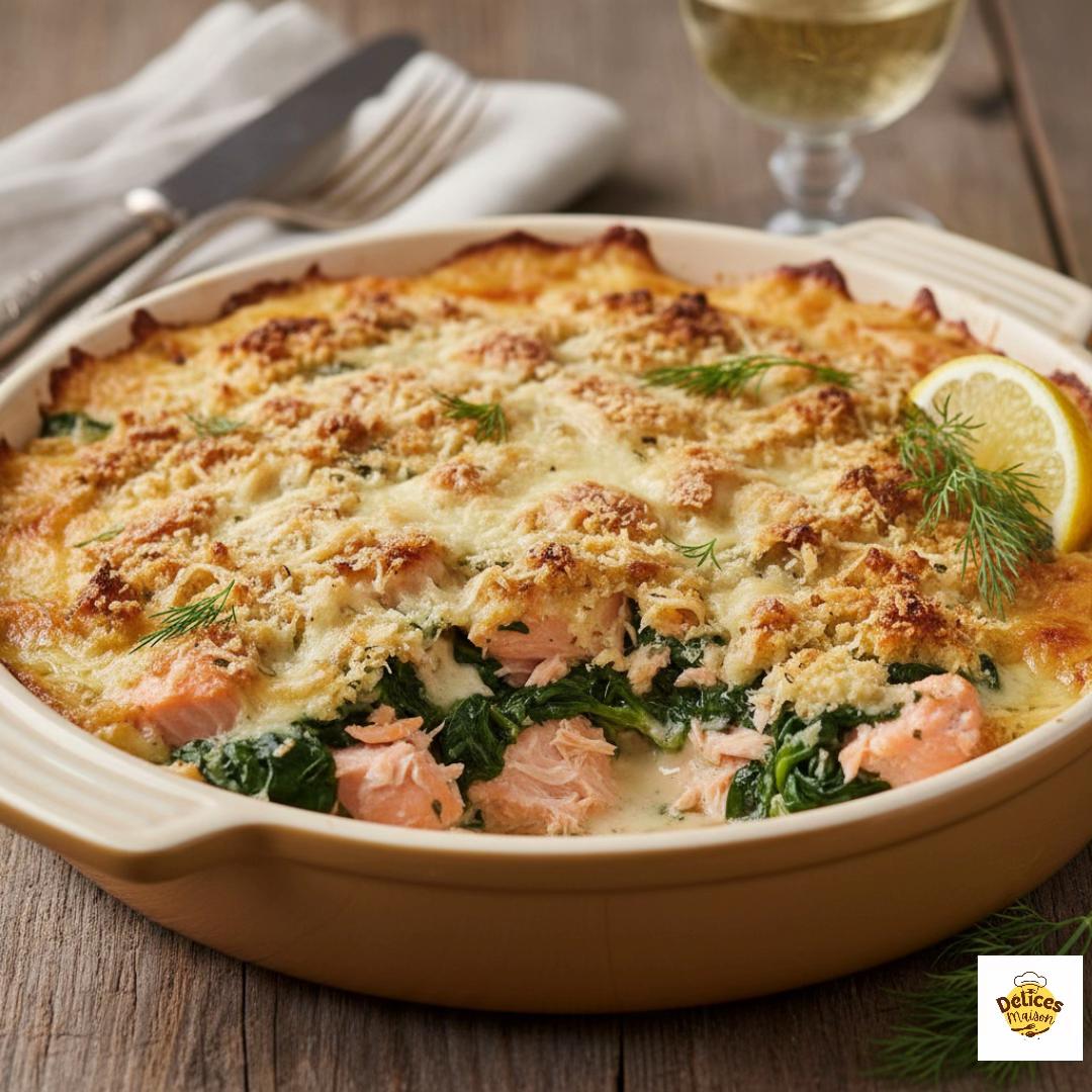 Gratin de salmón y espinacas