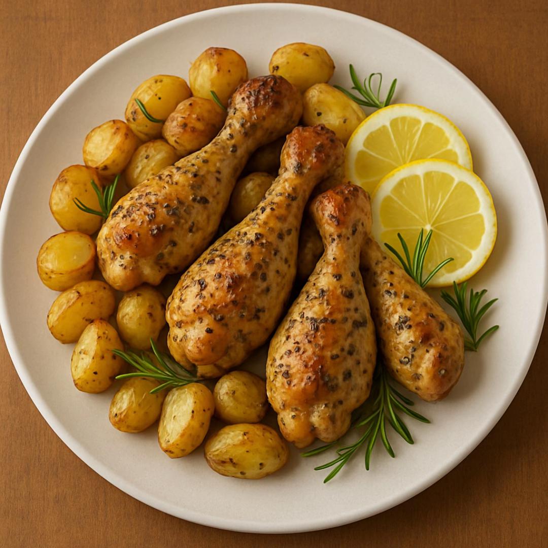 Pilons de poulet au citron et pommes de terre rôties