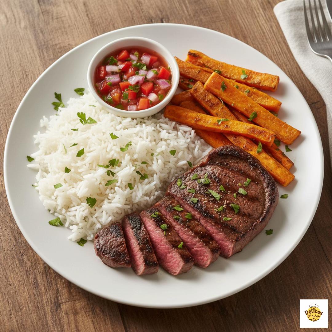 Plato Completo: Bistec, Papas Arrugadas y Vinagreta Fresca