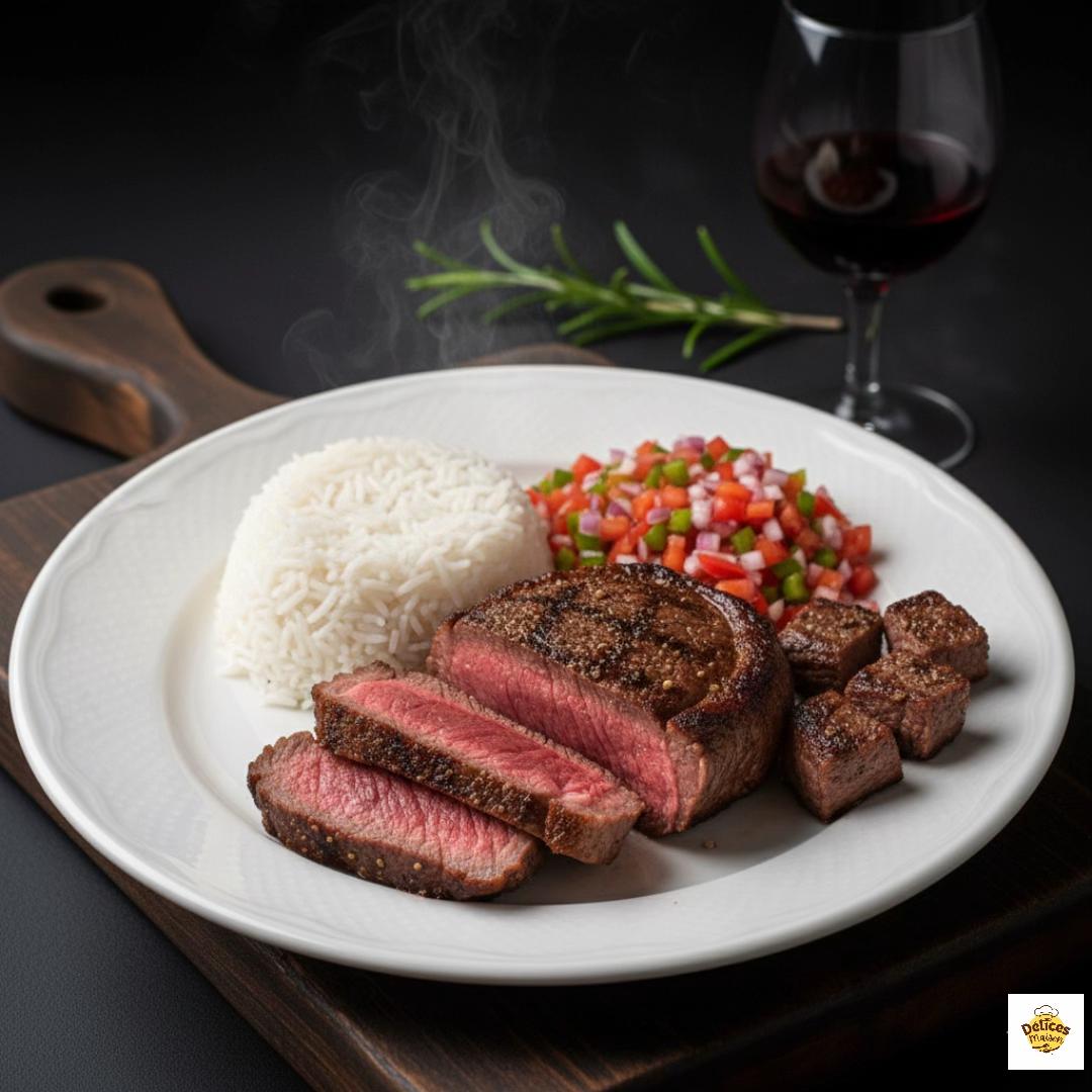 Ribeye Steak with White Rice and Fresh Vinaigrette
