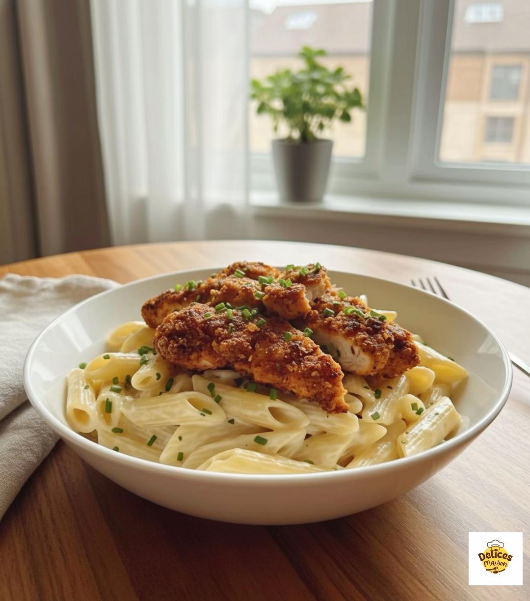 Pasta de Queso y Pollo Panado Crujiente