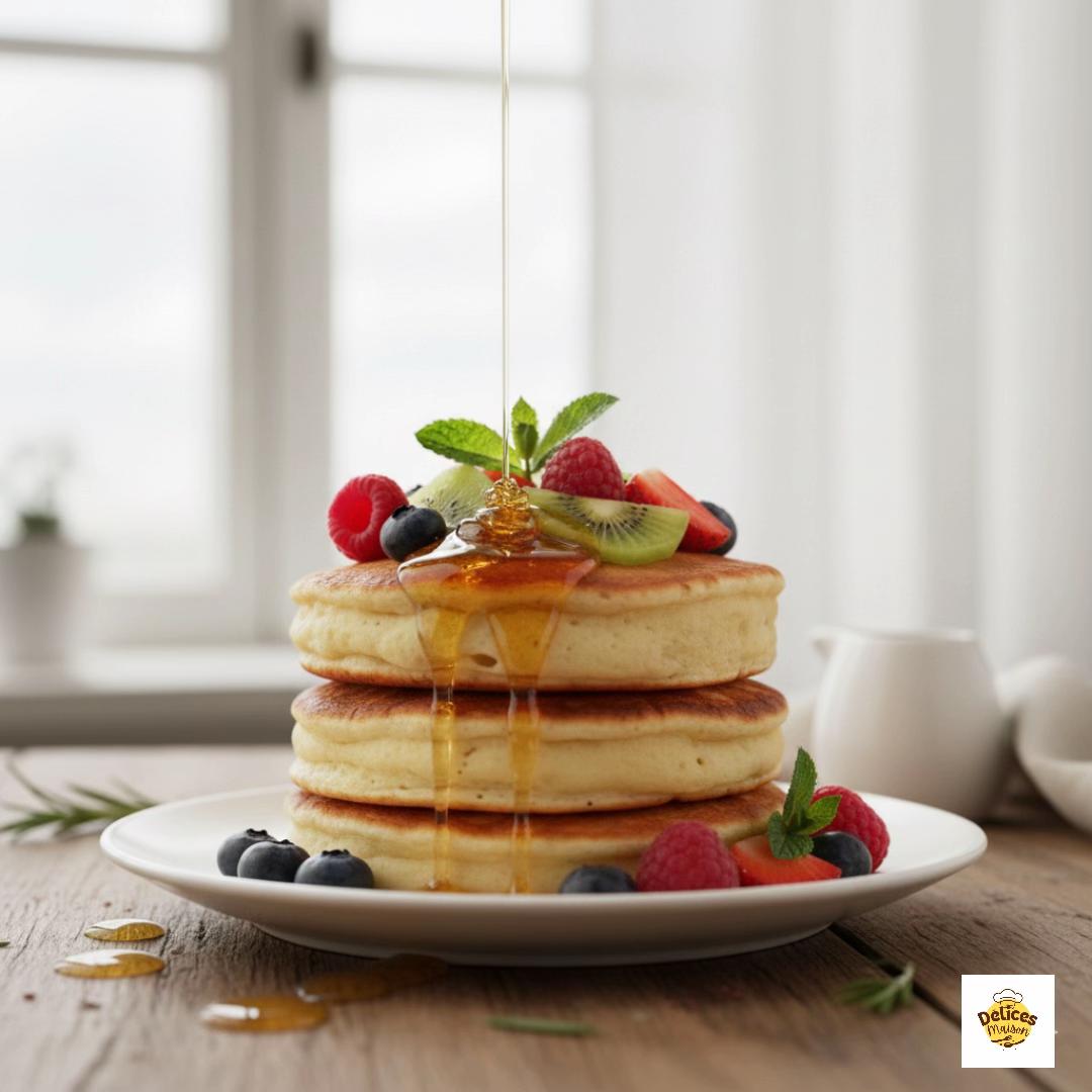 Fluffy Mini Pancakes with Fresh Fruit and Honey