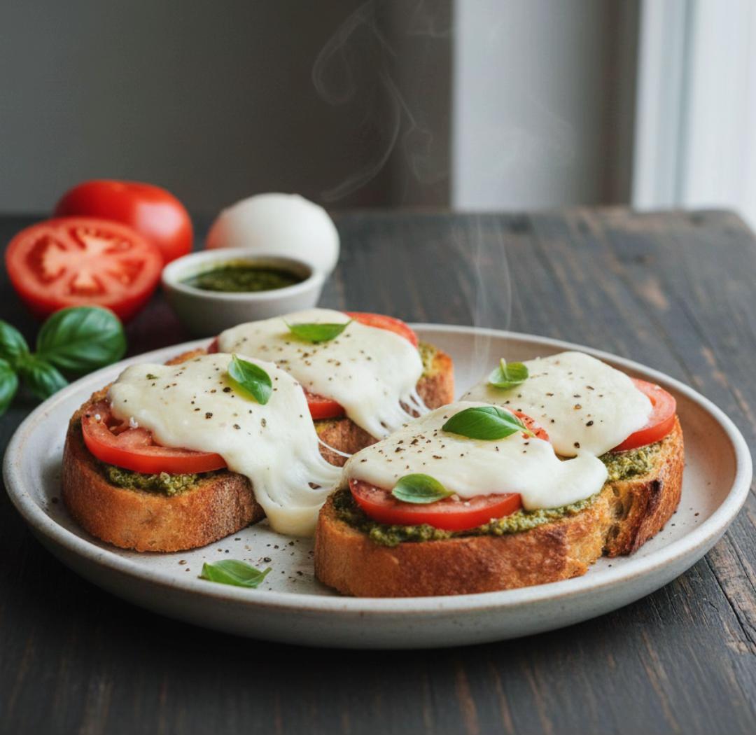 Toast Caprese com Muçarela Derretida