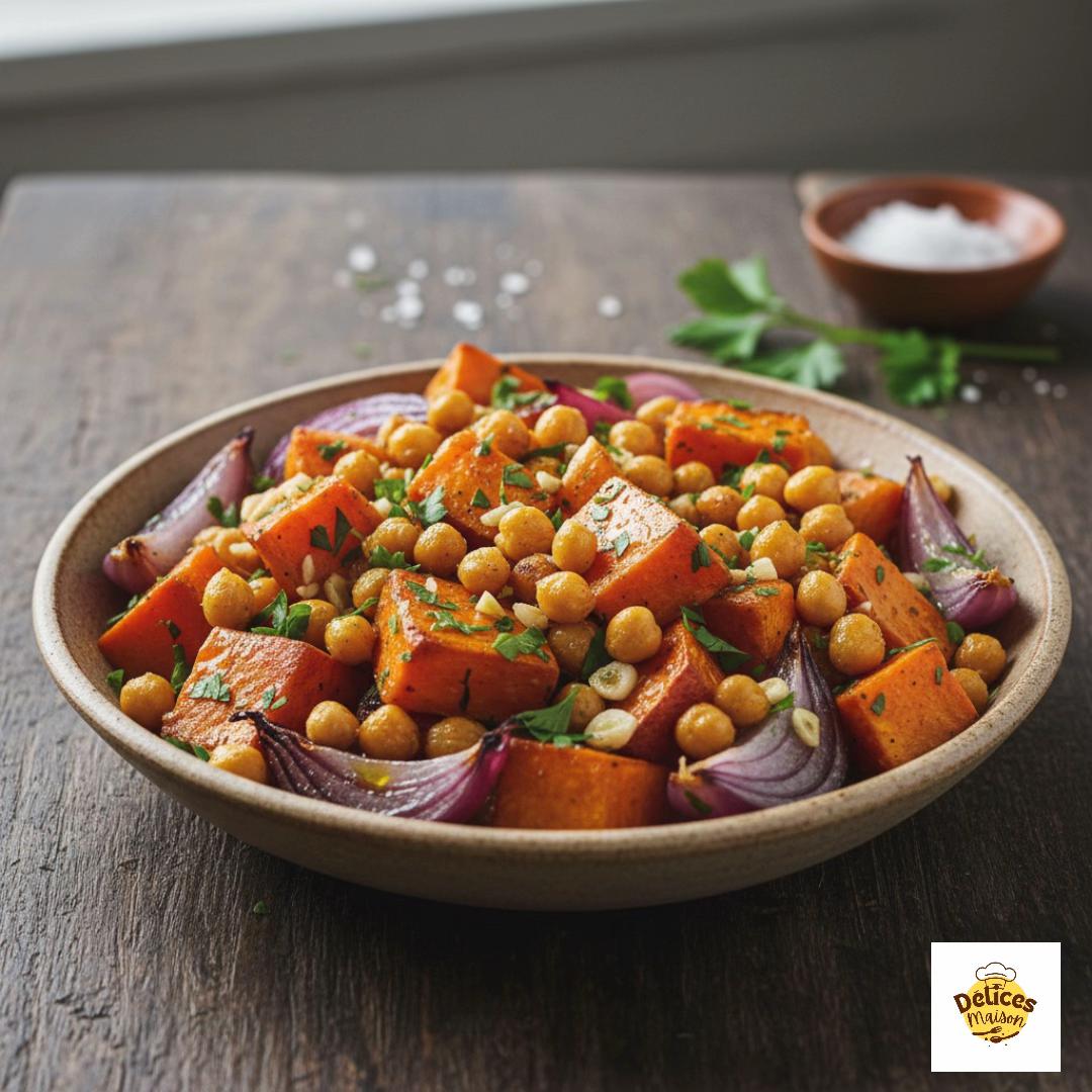 Salade Chaude de Patate Douce Rôtie et Pois Chiche Croustillant