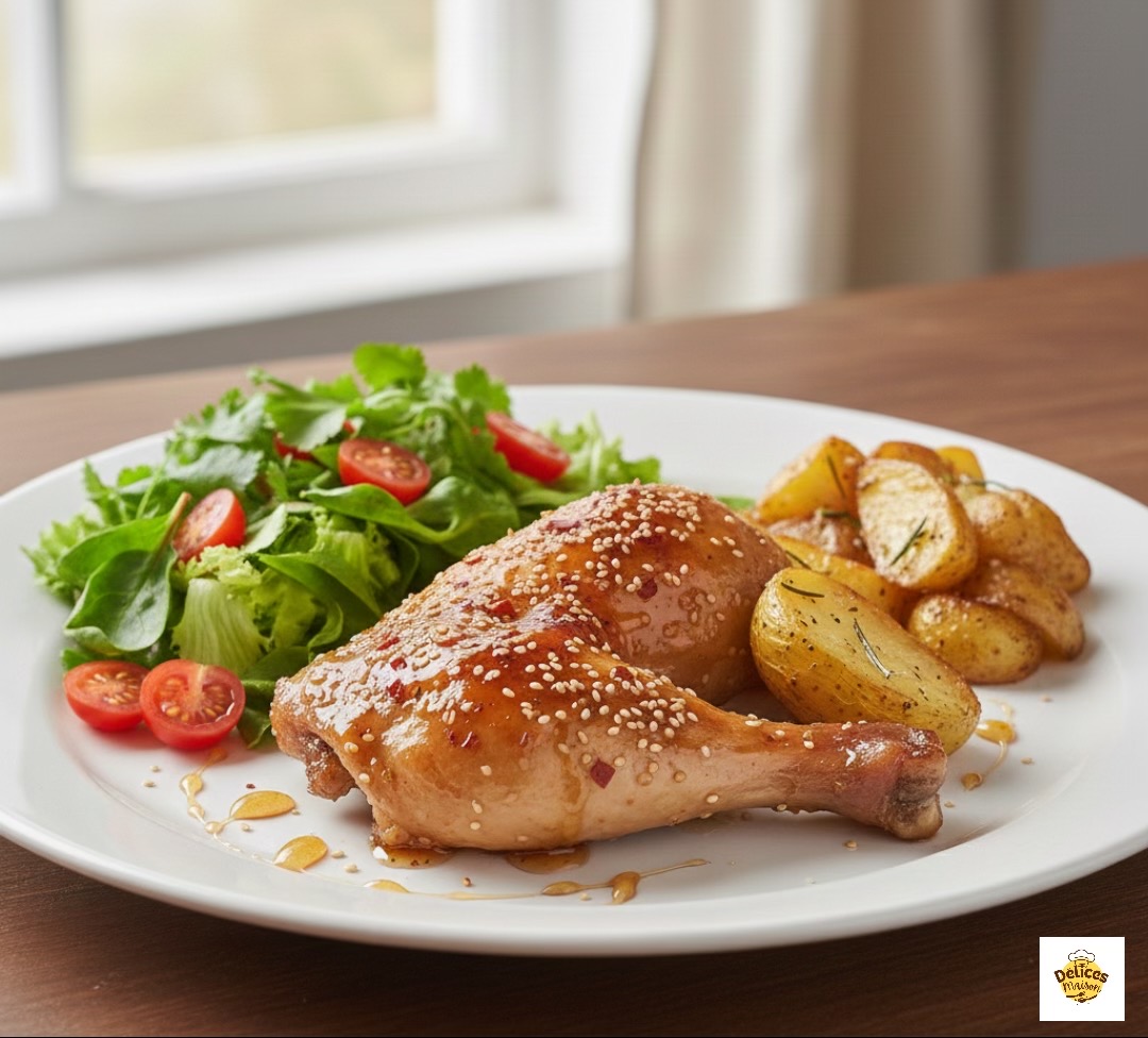 Honey Sesame Chicken Thighs with Roasted Potatoes