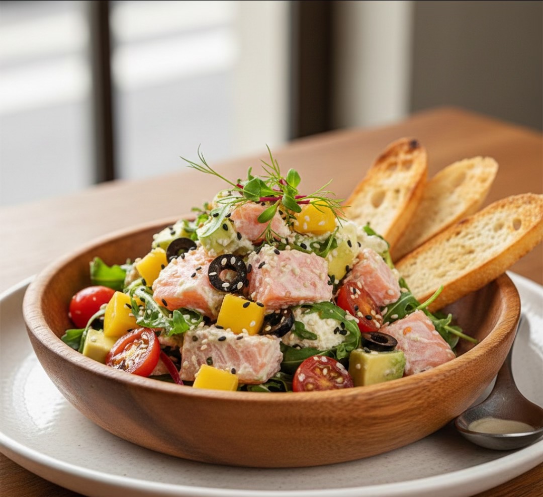 Fresh Salmon, Mango, and Avocado Gourmet Salad