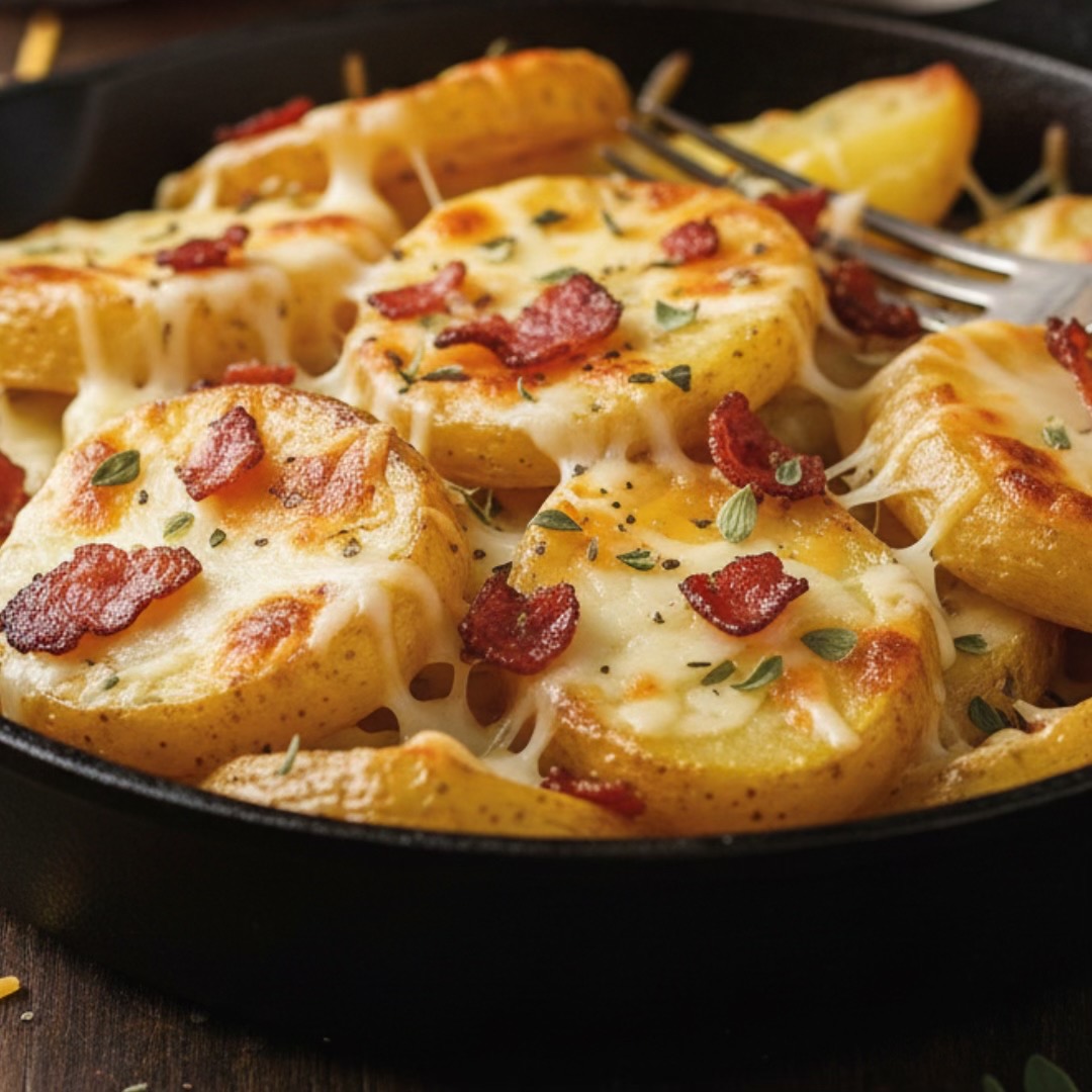 Pommes de Terre Rôties al Bacon y Queso Fondant