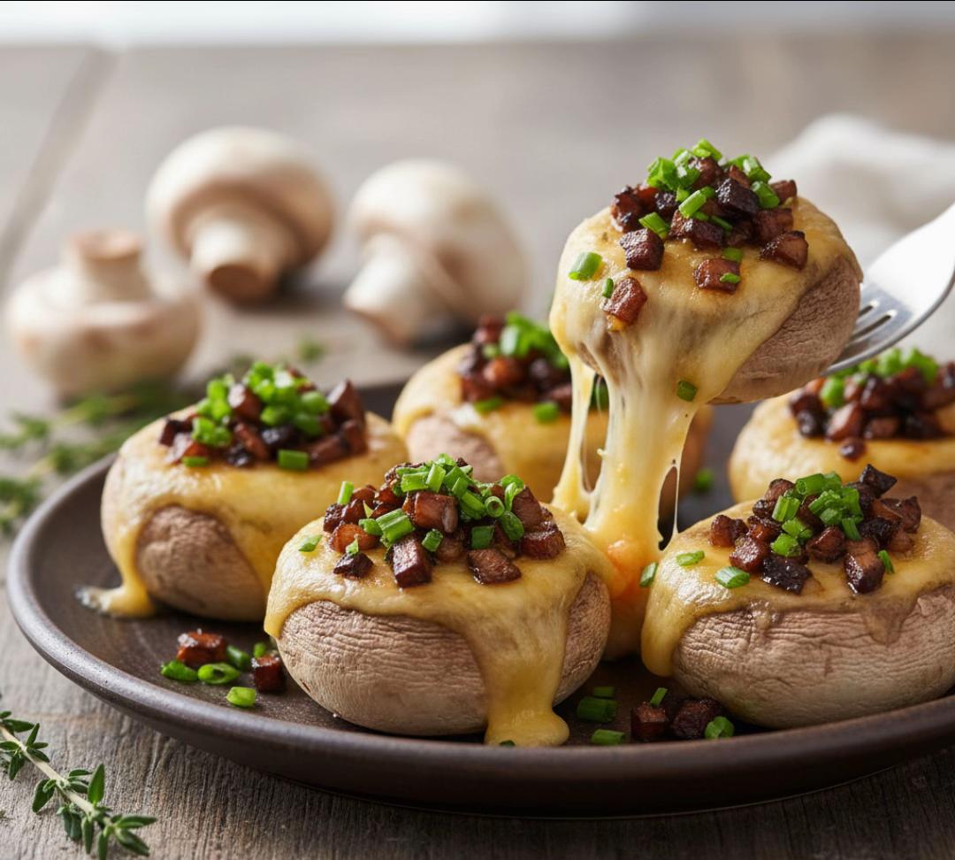 Chicken and Melted Cheese Stuffed Mushrooms