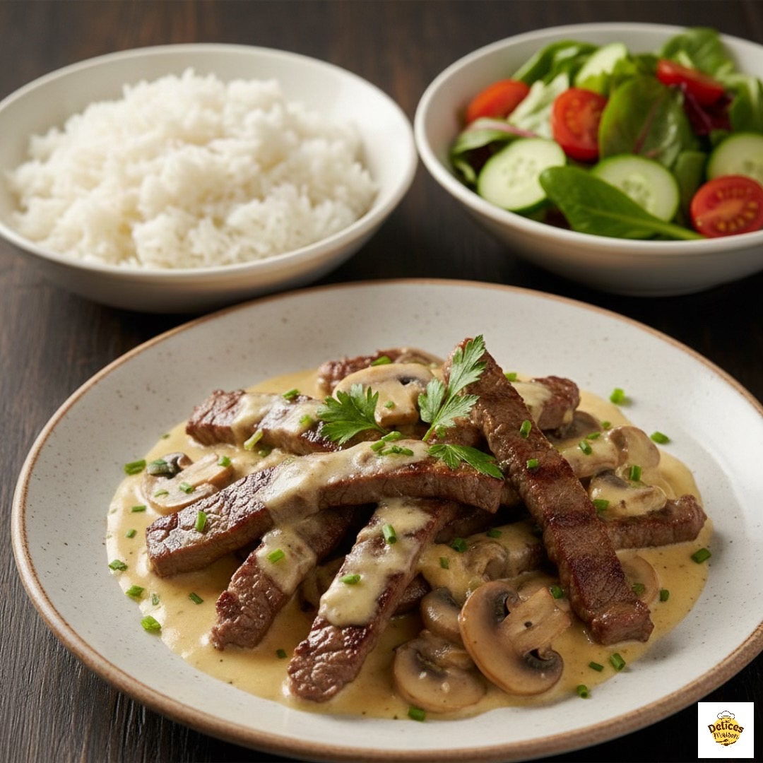 Bœuf aux Champignons et Sauce Crémeuse au Fromage