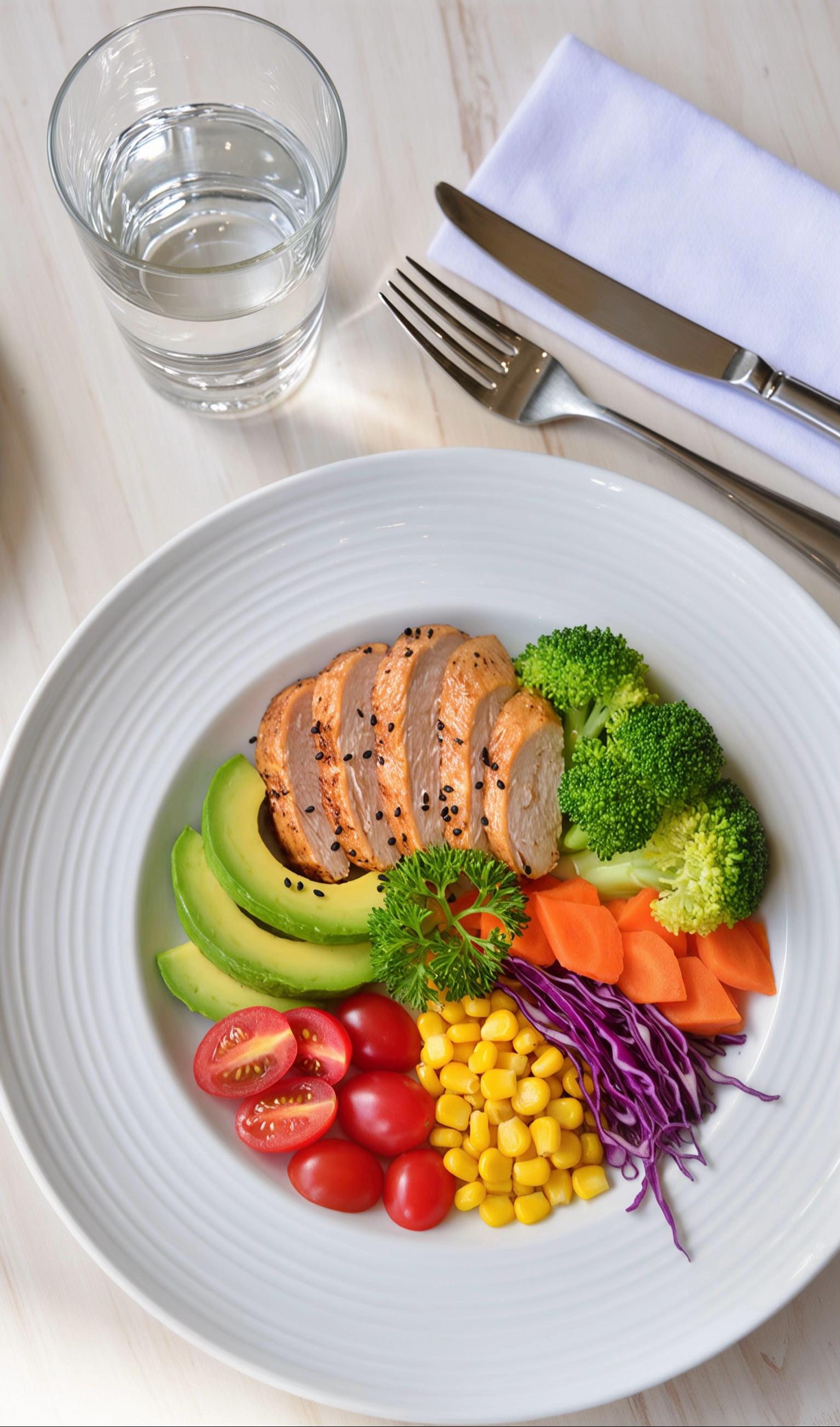 Assiette Healthy Poulet Grillé aux Légumes Frais et Avocat