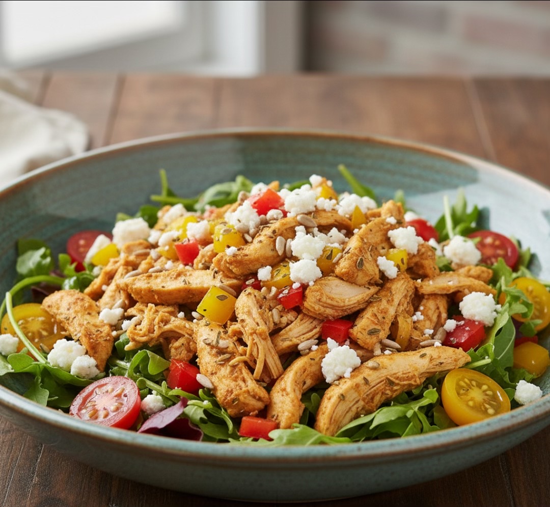Mediterranean Shredded Chicken and Creamy Feta Salad