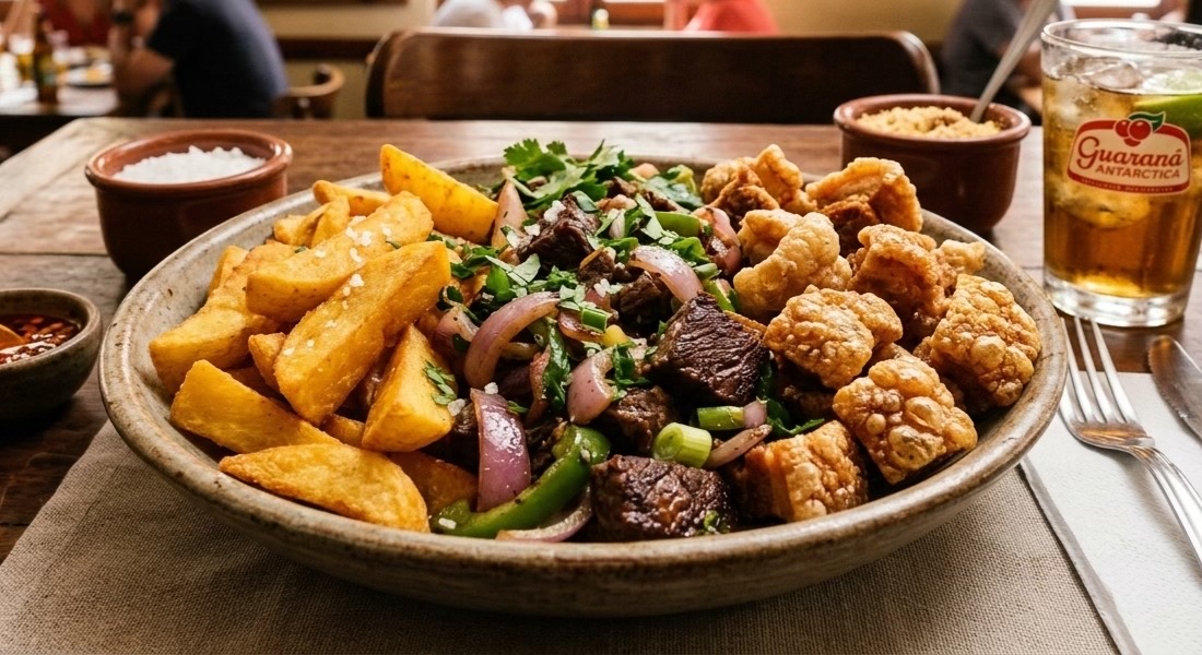 Assiette Brasileña: Carne de Sol, Torresmo Croustillant y Papas Doradas