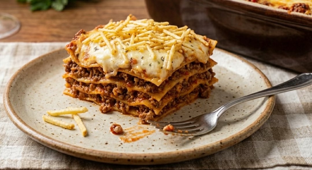 Lasagne Gratinée à la Viande & Croustillant de Batata Palha