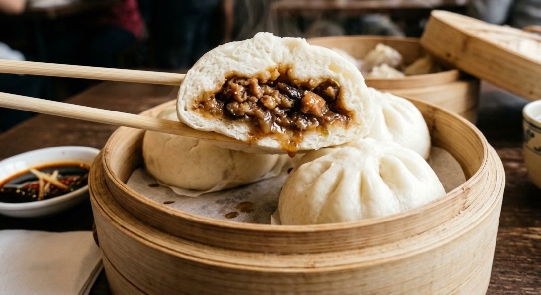 Baozi Caseiro — Bolinhos Chineses de Carne no Vapor Macios