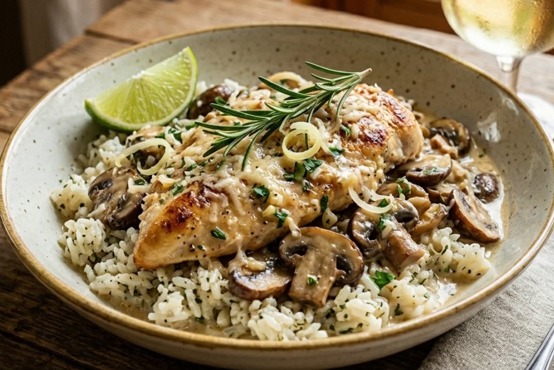 Golden Chicken with Creamy Mushroom and Parmesan Sauce