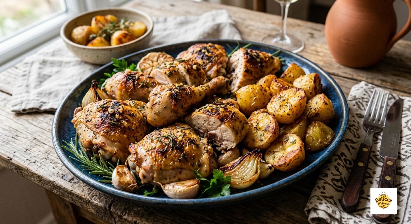 Garlic and Herb Roasted Chicken with Golden Potatoes